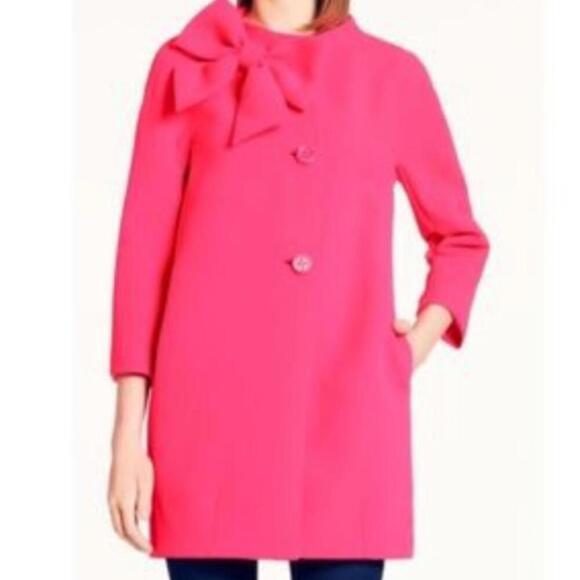 kate spade Jackets & Blazers - Kate Spade Hot Pink Cotton and Silk Bow Coat Size Small
